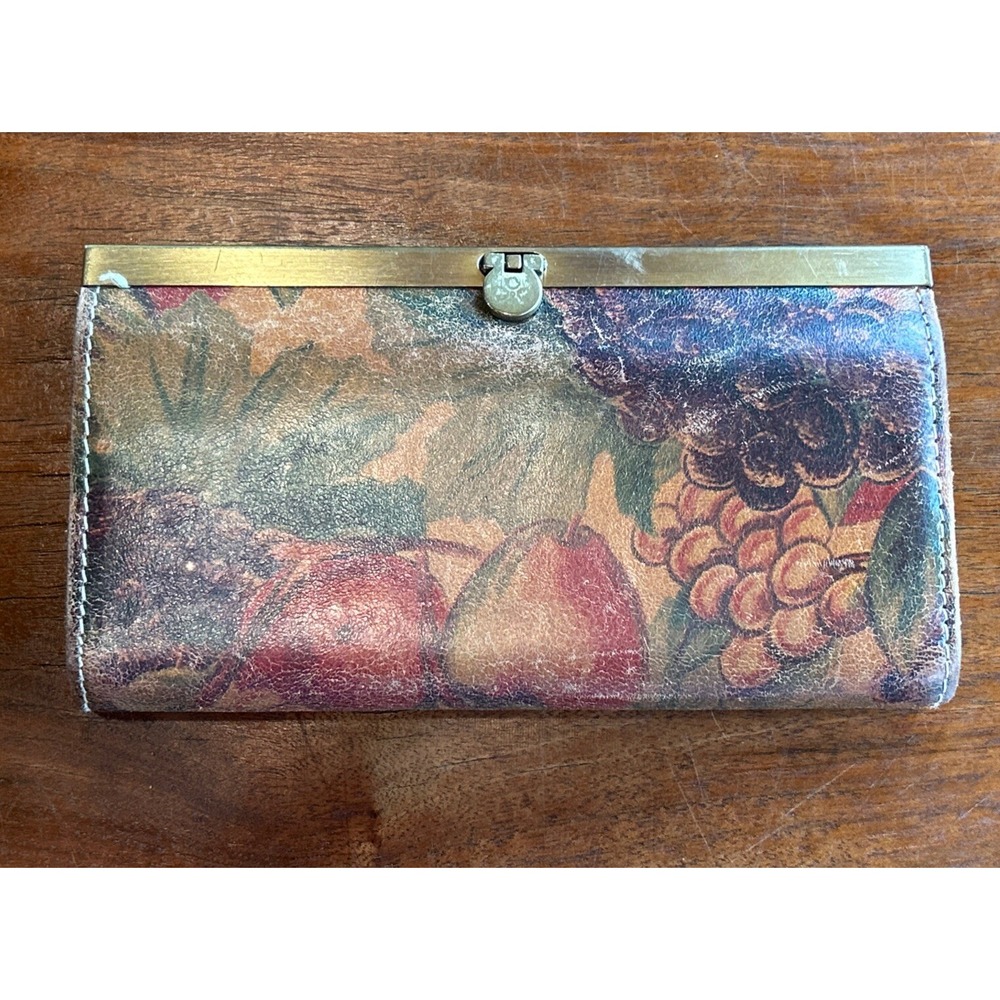 Patricia Nash Bi-fold Wallet Italian Leather Gold Clasp Fruit Clutch 8" Long